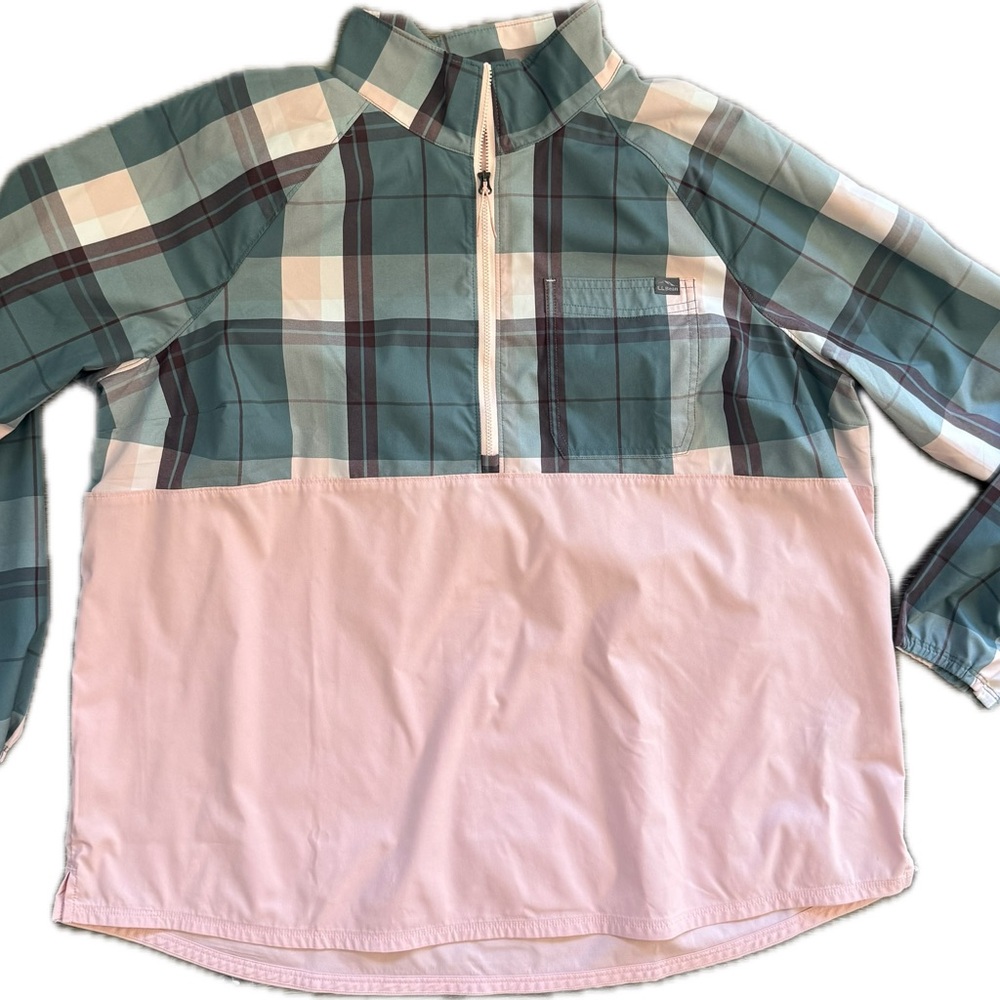 L.L. Bean Plaid Quarter Zip in Green and Pink